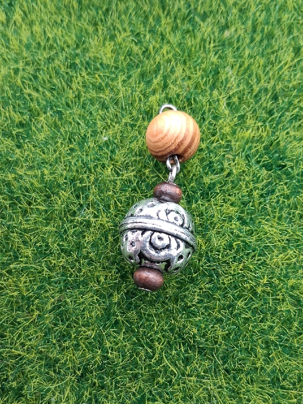 Silver-Tone Filigree Pendant with Wood Accent - Women Jewelry P501